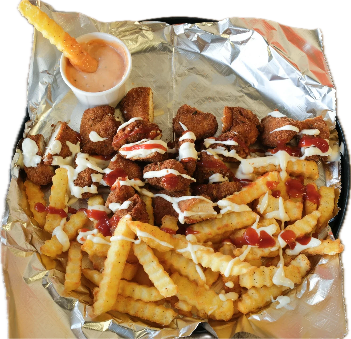 crispy chicken over fries